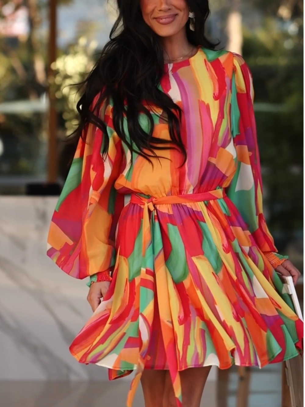 BALTIC BORN Multi-Color Abstract Tie-Waist The Tavana Short Chiffon Dress Sz 3X